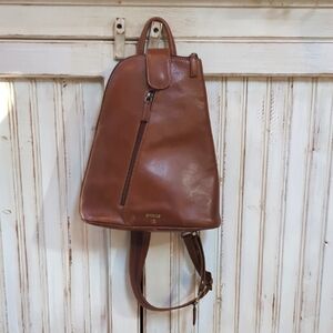 Visconti, Saddle Color Leather Convertible Backpack/Sling Bag